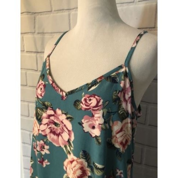Teeze Me Floral Dress Teal Pink Flowy Boho VNeck - Picture 5 of 6
